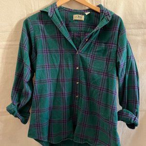 L.L. Bean blue/green flannel button down shirt